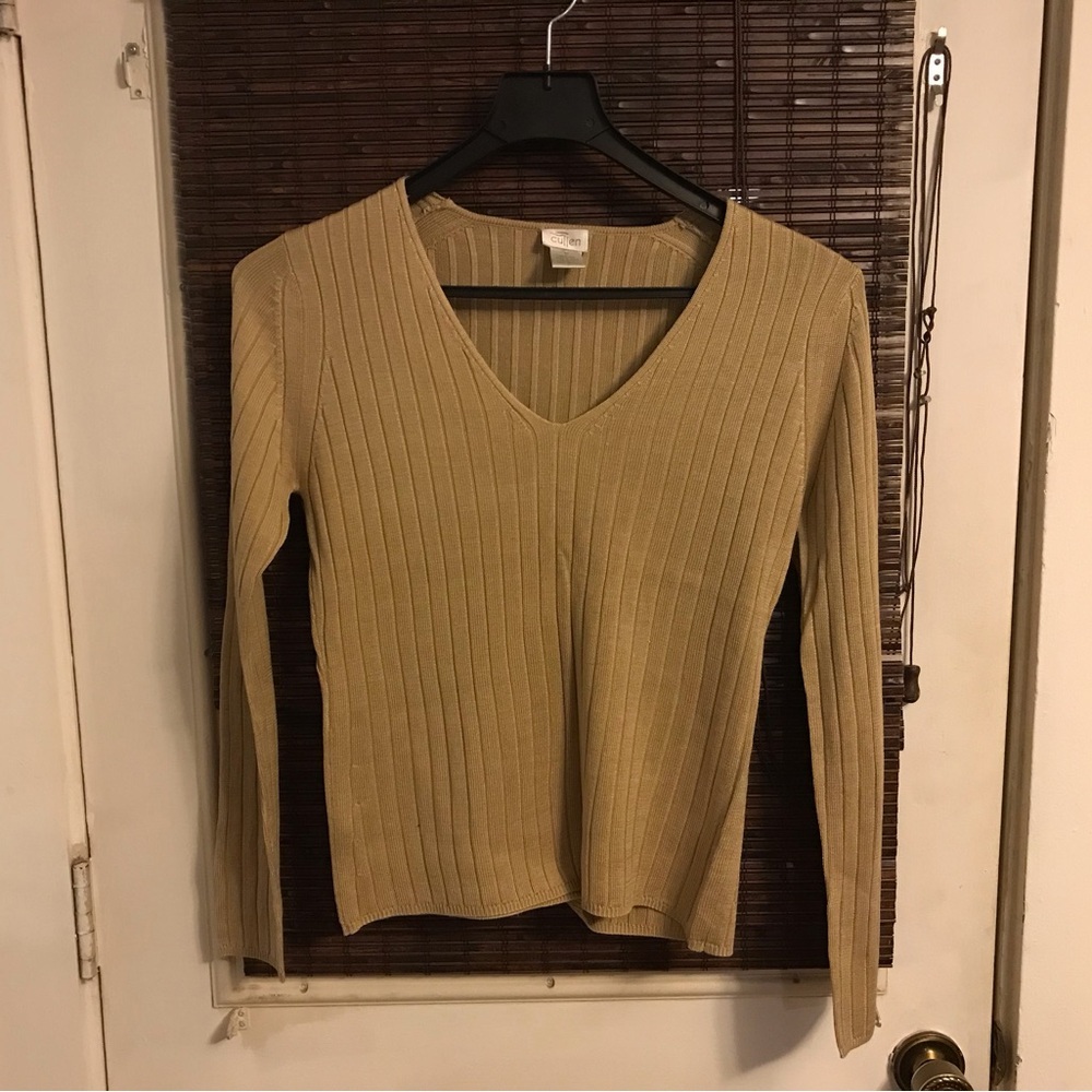 Cullen  100% Silk V-Neck Sweater Top Beige Women's Size M